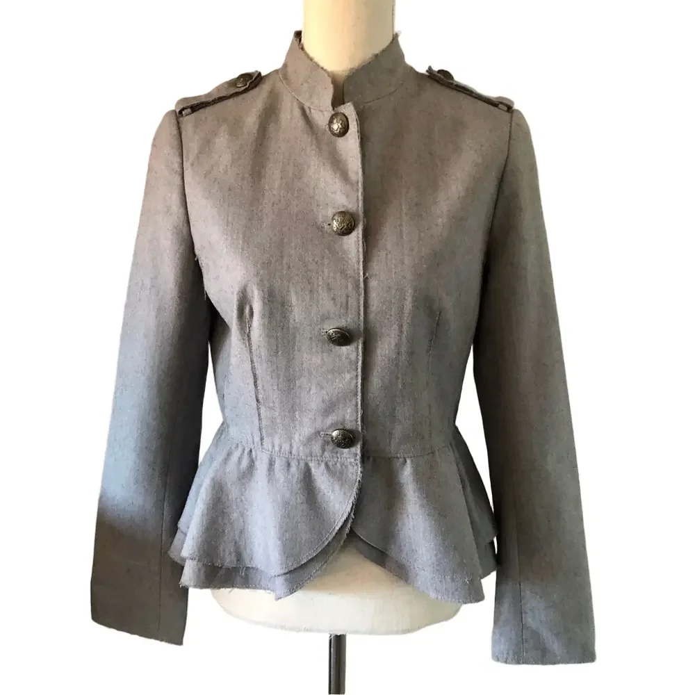 Banana Republic Peplum Military Blazer Gray Wool and Cotton Blend Women's Size 8 - Picture 4 of 16